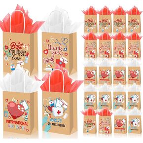 حقائب هدايا ممرضة Lancu 24pcs مع الأنسجة الورقية الممرضات الممرضات أسبوع الهدايا أفضل الممرضات من أي وقت مضى ممرضة التقدير الأكياس الحرفية مع مقبض للممرضات حفلات الحفلات