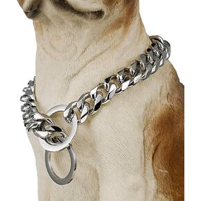 Strong Heavy Metal 15mm Duty Solid Stainless Steel Silver Dog Choke Chain Training Walking Collar Pet Necklace for Pit Bull, Mastiff, Bulldog, & Big Breeds 12 Inches-34 Inches (34")