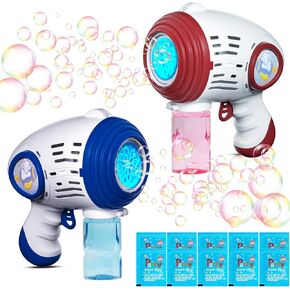 2 PCS Kids Kids Bubble Puns ، 10 ثقوب منفاخ فقاعة أوتوماتيكية مع الضوء الملون ، بنادق صانع الفقاعات للأعمار 3-8 ، هدايا ألعاب الفقاعات لعيد الميلاد ، الحفلات ، عيد الفصح