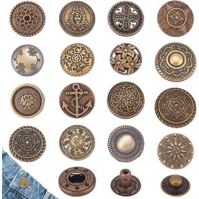 AHANDMaker 32 SET ANTIQUE STADENERS SNAPS 16 STYLE SPOY SNAPONS SELOY ON PRESS SNAP BUNTY RABONERS ROUND ROUND مع مزارع الزهور لحقيبة سترة ، البرونز