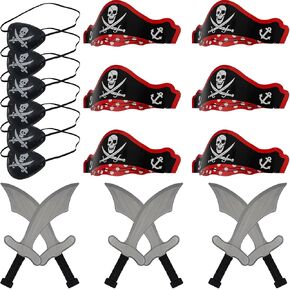 Kids Pirate Hats Patch Patches Swords Toy Kit - 18 PCS Kids Pirate Party Costume Associory Cosplay Supplies for Caribbean Fancy Cosplay Party Stage Prop Bress