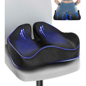 Seat Cushion, Memory Foam Pressure Relief Coccyx Cushion for Tailbone Pain, Extra-Large Butt Pad for Office Chair, Car Seat, and Gaming Chair Pain Relief, Extra Cover