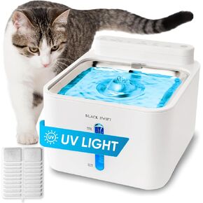 UV Cat Water Fountain Steflic Steel-108oz / 3.2L ، نافورة PET خالية من BPA للقطط والكلاب-يتم تشغيل البطارية ، مستشعر الحركة ، مضخة هادئة ، مرشح 4 مراحل + 10 مرشحات