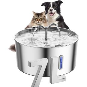 7L/1.85Gal/237oz Stainless Steel Cat Water Fountain, Automatic Pet Fountain Large Dog Water Dispenser with Filters & Dual Function Drinking for Multiple Pets Indoor