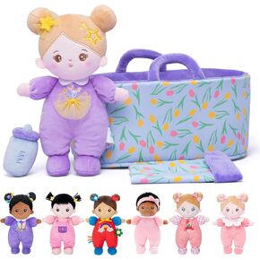 OUOZZZ 10" Baby Doll Accessories Soft Doll Set with Mini Doll, Bassinet, Blanket and Bottle, Pretend Playset for Emotional Social Education for 3+ Year Olds Girls Christmas Birthday Gift Pink
