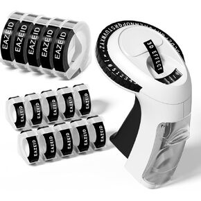 Embossing Label Maker Machine with 15 Rolls Tapes, Vintage Label Maker, Manual Embossed Labeler with 9mm 3D Plastic Embossing Label Tapes Waterptoof, Omega Home Embosser for DIY & Crafting