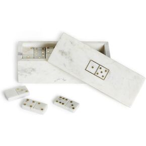 شركة Two's Blanc de Blanc 28 PC Gold Dot Domino تم تعيينها في صندوق التخزين المغطى
