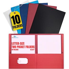 1 intheoffice 2 pocket bolders ، مجلدات ثنائية الجيب مع جيوب ، مجلدات عرض ، حجم الحروف ، ألوان متنوعة ، (10/حزمة)