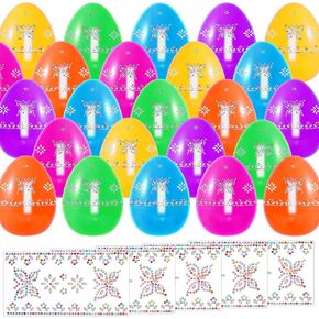 Baotongle 24pc 4.7 '' Eliable Eggs Diy Tigating Kit مع ملصقات فراشة 5 ورقة ، بيض بلاستيكي فارغ 6 ألوان زاهية سلة عيد الفصح