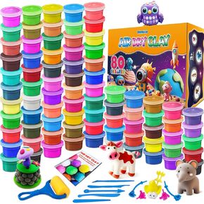Essenson Air Dry Clay - 80 Coloring Modeling Magic Clay ، أفضل هدية للبنين والبنات من عمر 3 إلى 12 عامًا ، أطفال DIY ، مع أدوات النحت ، وملحقات الديكور ، و Kids Art Crafts