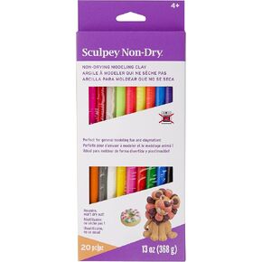 Sculpey غير جاف ، غير قابلة للتجفيف ، الطين غير التجفيف. 20 ألوانًا متنوعة ، 13 أوقية من الطين ، حزمة متنوعة. عظيم لل Claymation والنمذجة العامة. الأعمار 4 وما فوق