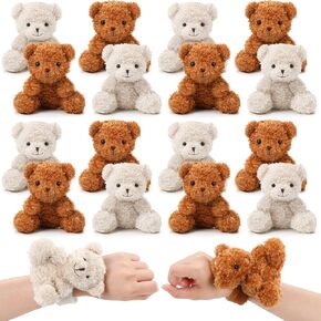 Ceenna 16 Pcs Stuffed Bear Animal Slap Bracelets Plush Bear Slap Bracelets 8.66 Inch Adorable Wrist Toys Bulk End of Year Gifts for Birthday Party Graduation Gifts Goodie Bag Fillers,2 Colors