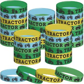 48 Pieces Tractor Party Wristbands Rubber Bracelets - Farm Green Tractor Birthday Party Favors Supplies Decorations Goodie Bag Favor Stuffer Stretchable Silicone Wristband