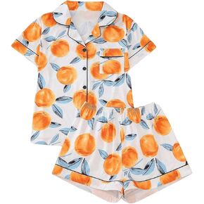 Verdusa Women's 2 Piece Sleepwear Button Down Pajama Sets Short Sleeve Shirt and Shorts