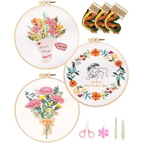 spicssa Embroidery Kits for Beginners Adults & Kids - Love You Mom's Patterns with Pre-Printed Cloth, Video Tutorials & Complete Tools, Mom's Gift