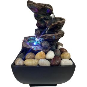 Indoor Tabletop Water Fountain, Resin Meditation Fountain, Desktop Fountain with Color LED Light, Indoor Waterfall Feature for Home Office Decor