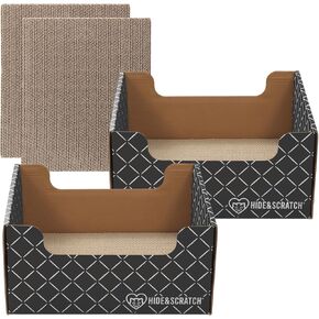 2x Hide & Scratch Cat Scratcher مربعات بالإضافة إلى 2 عبوات خدش