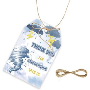 50pcs Tornado شكرًا لك العلامات ، علامة هدية عيد ميلاد Tornado مع String for Kids ، Two-Nado/Four-Nado Thank You Paper For Birthday/Tornado Weather Party Favors