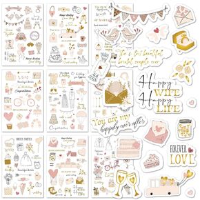ملصقات حفلات الزفاف لـ Scrapbooking - 9 أوراق 278 PCS ملصقات زفاف عتيقة للماء للمشاركة ، الذكرى السنوية ، المخطط