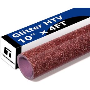Teckwrap Burgundy Glitter HTV ، Maroon Glitter Iron on Vinyl - 10 × 4ft Maroon HTV للقميص ، ومظهر الملابس الأخرى