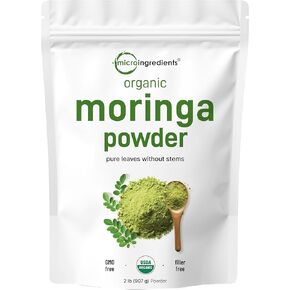 Moringa Powder Organic (Moringa Oleifera Leaf Powder), 2 Pounds, Rich in Antioxidants and Immune Vitamin, Great Superfoods for Moringa Tea, Moringa Drink, Moringa Powder for Hair, India Grown, Vegan