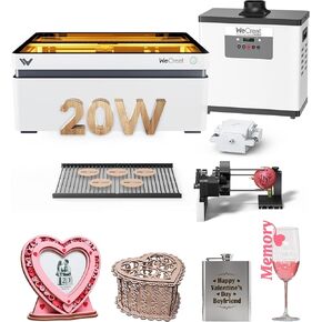 Vision 20W Engraver مع Rotary Pro ، مستخرج الدخان ، مساعدة هواء وسرير ليزر لنقش الماشية المعدنية الخشبية المعدنية