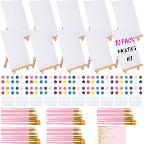 لوحات Vochic 10 Pack 8 "× 10" لوحات من القماش و Sip Sip and Paint Kit للبالغين الأطفال مع الطلاء الأكريلي