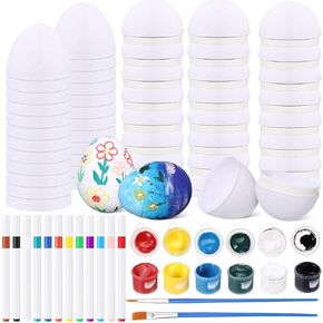 Halloscume 24 Set Paper Easter Eggs Painting Kit Paint Your Own Easter Eggs Unpainted Crafts with Pastel Brush 2.95 Inches Eggs Easter DIY Craft Supplies for Easter Party Supplies
