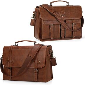 RAINSMORE Messenger Bag for Men 15.6 Inch and 17 Inch Leather Briefcase Large Laptop Bag Waterproof Satchel Bag Computer Shoulder Bag for Office Work Travel College