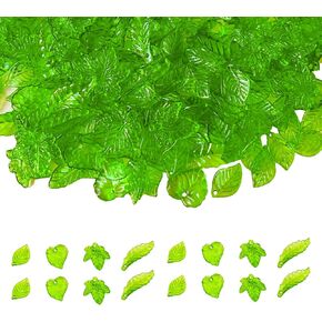 320 Pcs Green Leaf Bead, Acrylic Leaves Pendants, 4 Styles Transparent Leaf Beads with Hole for DIY Jewelry Necklace Making