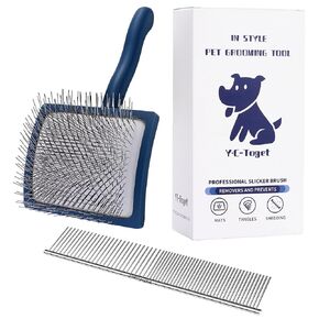 فرشاة Glooming Grooming Slicker ومشط من أجل Goldendoodle Poodle Doodle- Dog Slicker Brush للكلاب ذات الشعر الطويل- جيد للفرشاة اليومية- تفكيك وفرشاة Under