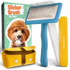 فرشاة Slicker للكلاب - فرشاة رسومات الشعار المبتكرة - Goldendoodles labradoodles bernedoodles - يجب أن يكون Goldendoodle - مشط القلطي والحالات المشمولة - متوسط ​​- الأرجواني