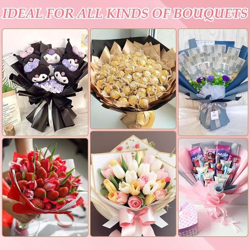 Tidponra Bouquet Wrapping Paper Kit Includes 100 Sheets Flower Wrapping Paper, 24 Butterflies, 100 Crystal Pins and 3 Silky Ribbon for DIY Flower Bouquet in Saudi Arabia