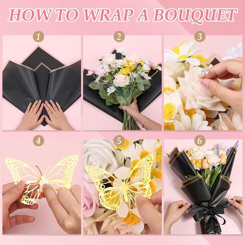 Tidponra Bouquet Wrapping Paper Kit Includes 100 Sheets Flower Wrapping Paper, 24 Butterflies, 100 Crystal Pins and 3 Silky Ribbon for DIY Flower Bouquet in Saudi Arabia