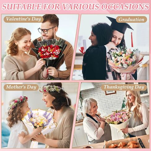 Tidponra Bouquet Wrapping Paper Kit Includes 100 Sheets Flower Wrapping Paper, 24 Butterflies, 100 Crystal Pins and 3 Silky Ribbon for DIY Flower Bouquet in Saudi Arabia