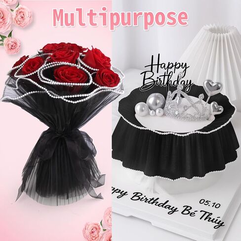 Floral Wrapping Paper for Bouquet Flower Wrapping Paper with Pearl Edge,White Wrinkled Translucent Lace Mesh Florist floral Paper for flowers bouquet wrap for Mother's Day Valentine's Day Wedding Gift Packaging in Saudi Arabia