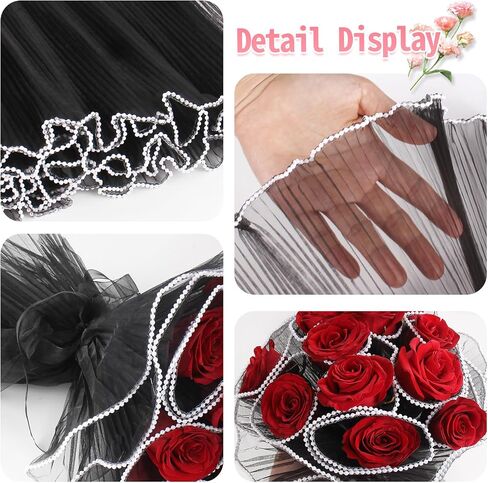 Floral Wrapping Paper for Bouquet Flower Wrapping Paper with Pearl Edge,White Wrinkled Translucent Lace Mesh Florist floral Paper for flowers bouquet wrap for Mother's Day Valentine's Day Wedding Gift Packaging in Saudi Arabia