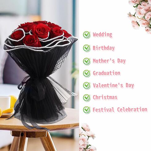 Floral Wrapping Paper for Bouquet Flower Wrapping Paper with Pearl Edge,White Wrinkled Translucent Lace Mesh Florist floral Paper for flowers bouquet wrap for Mother's Day Valentine's Day Wedding Gift Packaging in Saudi Arabia