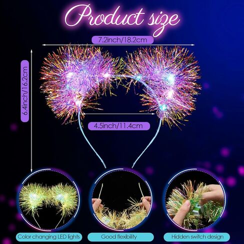 Juexica 16 Pieces Light up Cat Ears Headband with Color Change Light up Headband LED Cat Headband Rave Hair Accessories for Women in Kuwait