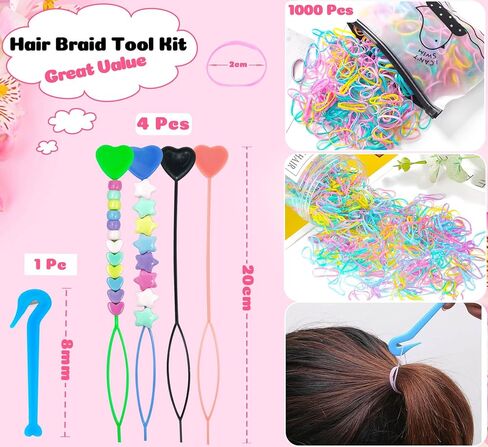 Wavlakth 1510 قطعة من خرز الشعر بلون الحلوى للفتيات طقم ضفائر مع خيوط مطاطية مرنة، نجمة أكريليك على شكل قلب ميكي حبة ماوس رأس باستيل لطيف كاندي لأساور الشعر وصناعة المجوهرات in Kuwait