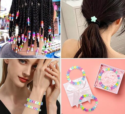Wavlakth 1510 قطعة من خرز الشعر بلون الحلوى للفتيات طقم ضفائر مع خيوط مطاطية مرنة، نجمة أكريليك على شكل قلب ميكي حبة ماوس رأس باستيل لطيف كاندي لأساور الشعر وصناعة المجوهرات in Kuwait