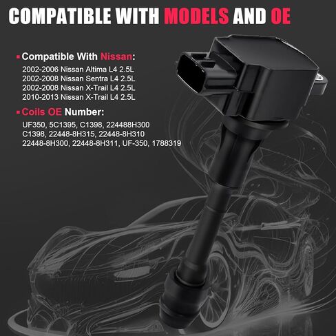 1pcs Ignition Coil Pack Compatible with Nissan Altima Sentra X-Trail 2.5 L4 2002 2003 2004 2005 2006 Coil Pack Replaces# C1398 UF350 4505 in Kuwait