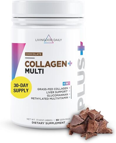 Livingood Daily Collagen Powder for Women & Men (Chocolate) - Grass-Fed Hydrolyzed Collagen Peptides, Protein & Multivitamins for Healthy Hair, Skin & Nails - Keto & Paleo, Gluten Free - 30 Servings in Saudi Arabia