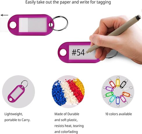 20 PCS Key Tags ، 10 لون متنوع من علامات المفاتيح مع حلقة ، علامات معرفات العناصر مع ملصقات ورقية فارغة (20) in Kuwait