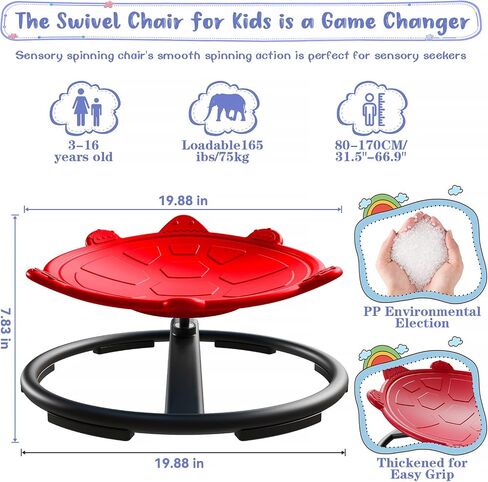 Spinning Chair for Autistic Kids, Autism Spinning with Metal Base & Non-Slip Design, Sensory Swivel Enhances Motor Skills, Sensory Swivel Chair with Non-Slip Design (Red) in Saudi Arabia