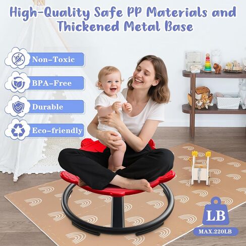 Spinning Chair for Autistic Kids, Autism Spinning with Metal Base & Non-Slip Design, Sensory Swivel Enhances Motor Skills, Sensory Swivel Chair with Non-Slip Design (Red) in Saudi Arabia