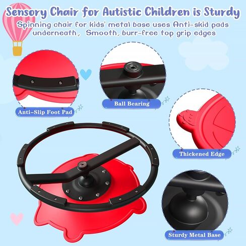 Spinning Chair for Autistic Kids, Autism Spinning with Metal Base & Non-Slip Design, Sensory Swivel Enhances Motor Skills, Sensory Swivel Chair with Non-Slip Design (Red) in Saudi Arabia