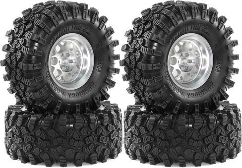 2.2 inch RC Crawler Tires and Beadlock Wheels Rims OD 5.35'' 1:10 Soft Rubber Mud All Terrain Tyres for 1/10 1/8 Rock Crawler Car Traxxas TRX4 Axial SCX10 II RC4WD CC01 Gen8 (Silver) in Saudi Arabia