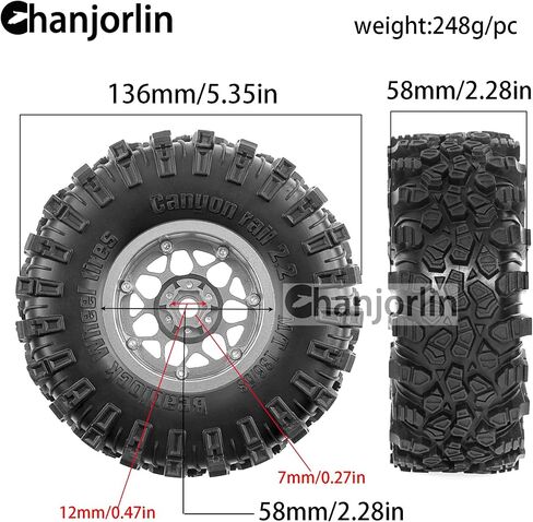 2.2 inch RC Crawler Tires and Beadlock Wheels Rims OD 5.35'' 1:10 Soft Rubber Mud All Terrain Tyres for 1/10 1/8 Rock Crawler Car Traxxas TRX4 Axial SCX10 II RC4WD CC01 Gen8 (Silver) in Saudi Arabia