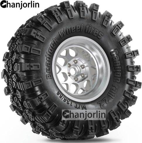 2.2 inch RC Crawler Tires and Beadlock Wheels Rims OD 5.35'' 1:10 Soft Rubber Mud All Terrain Tyres for 1/10 1/8 Rock Crawler Car Traxxas TRX4 Axial SCX10 II RC4WD CC01 Gen8 (Silver) in Saudi Arabia